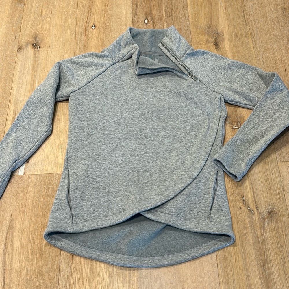 Athleta Cozy Karma Asym Pullover light Grey Wrap Sweatshirt